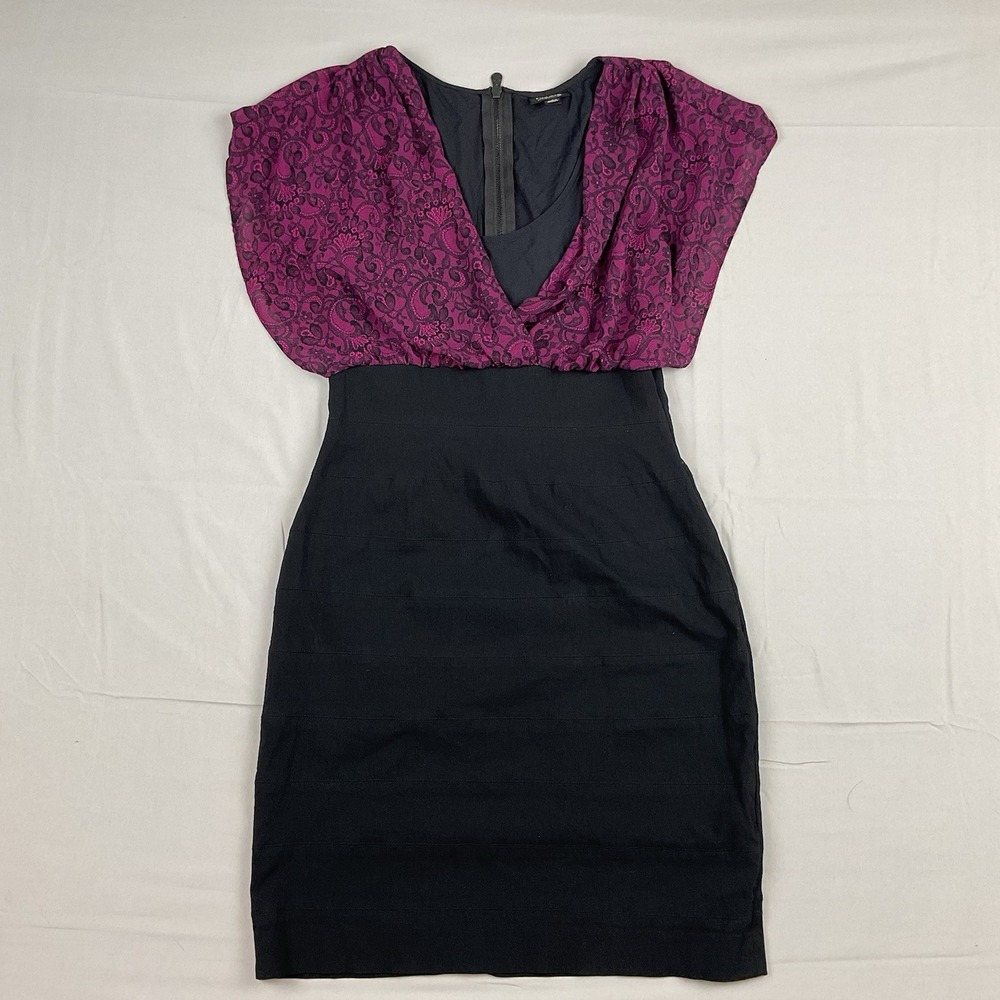 Nicole Miller Sheath Dress Purple Black Lace Cap‎ Sleeve Size 10 Cocktail Party